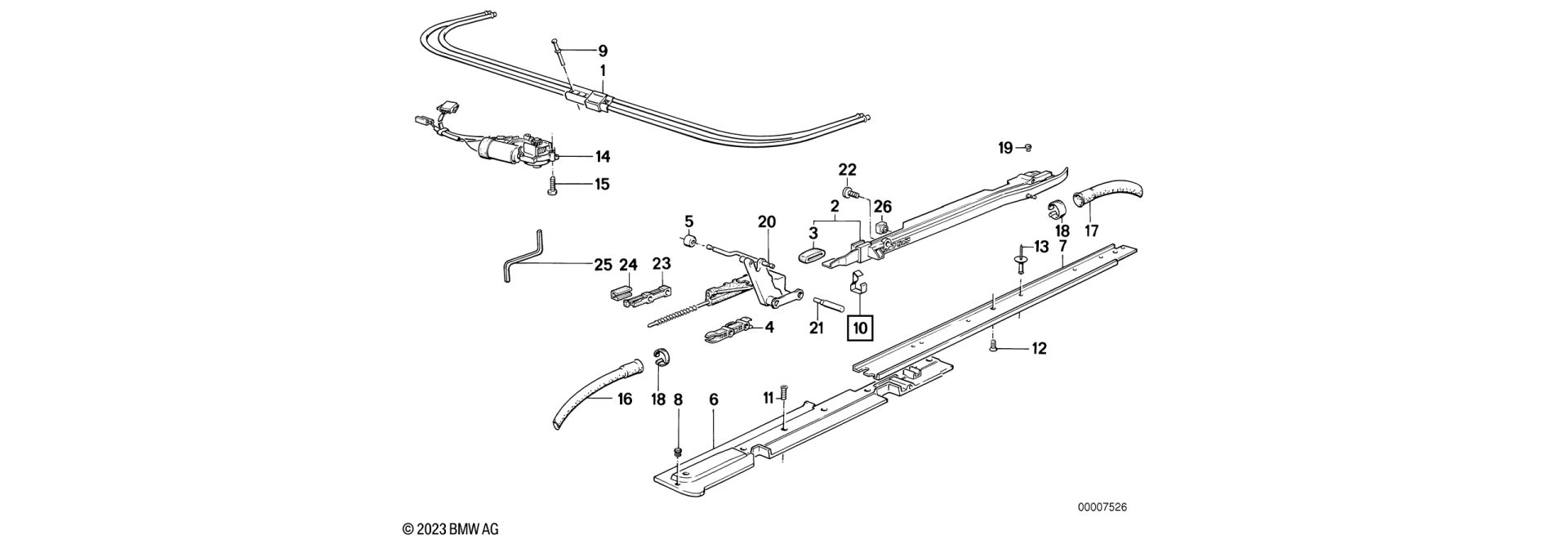 Clamp for sunroof baffle exploded-view drawing