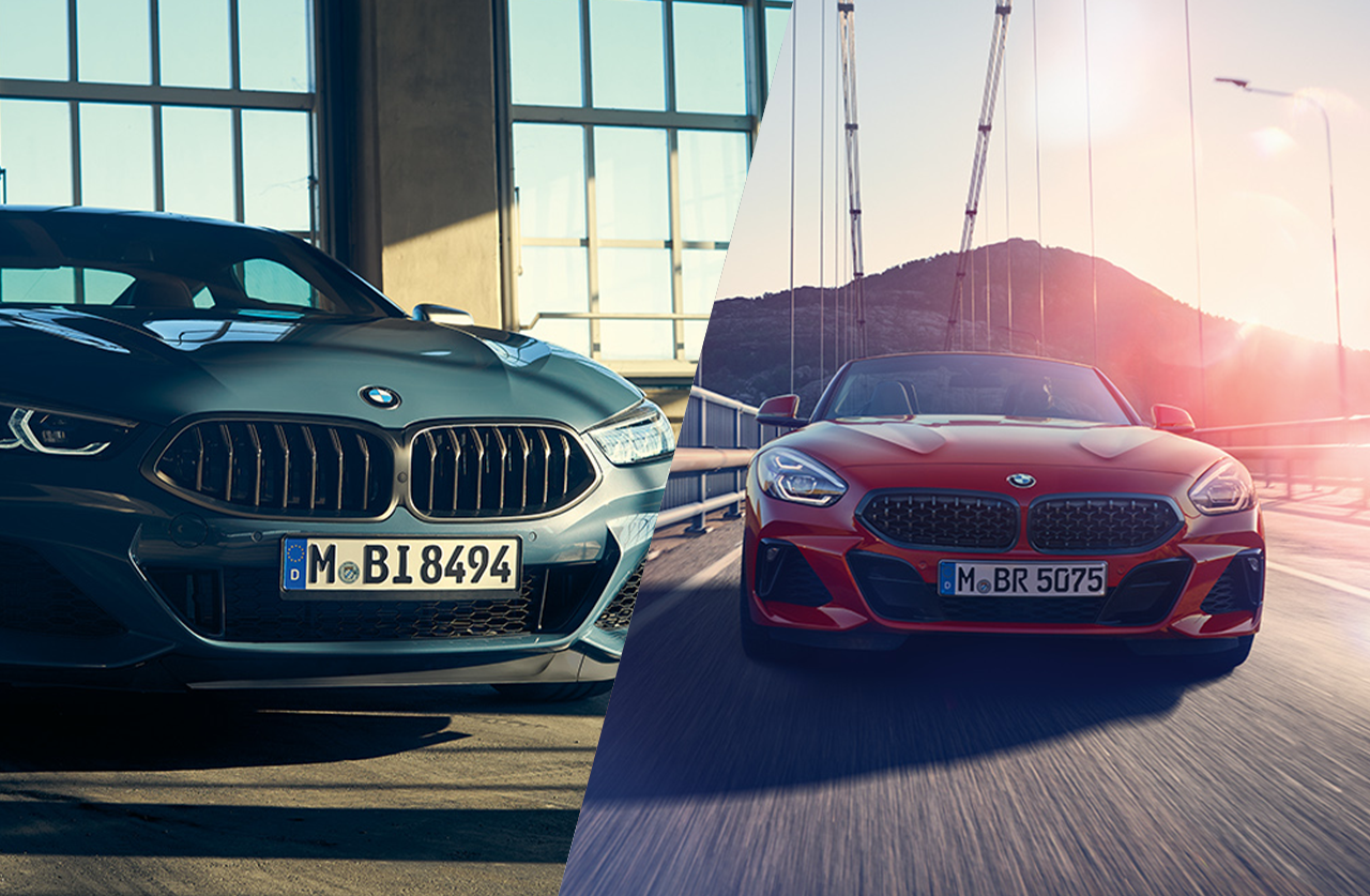 8er BMW in einer HAlle & Z4 auf einer Brücke