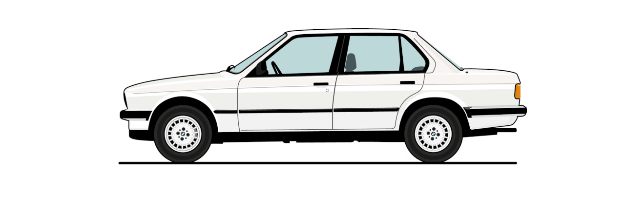 Seitenansicht eines illustierten 3er BMWs der zweiten Generation