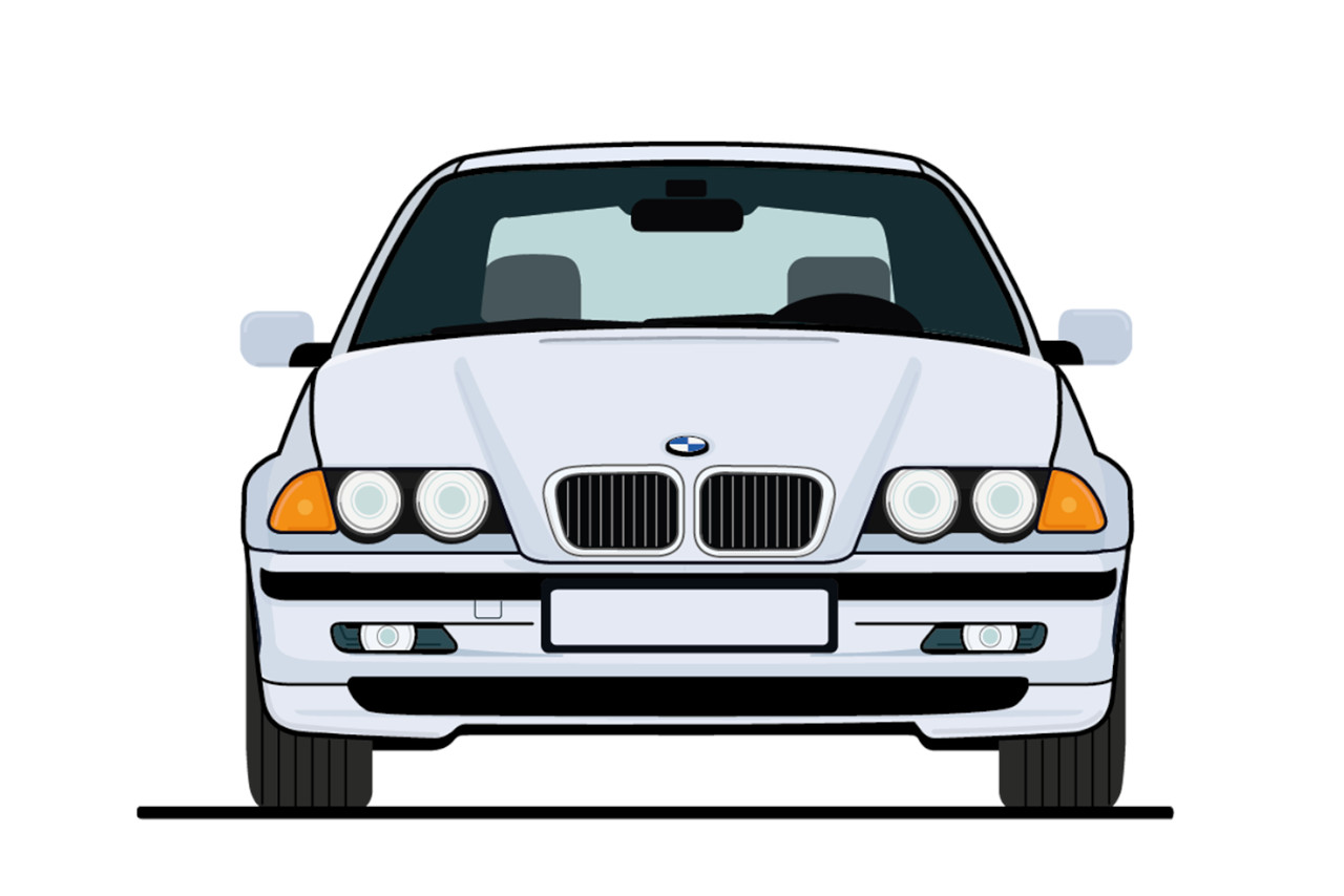 Frontansicht eines illustrierten 3er BMW der vierten Generation