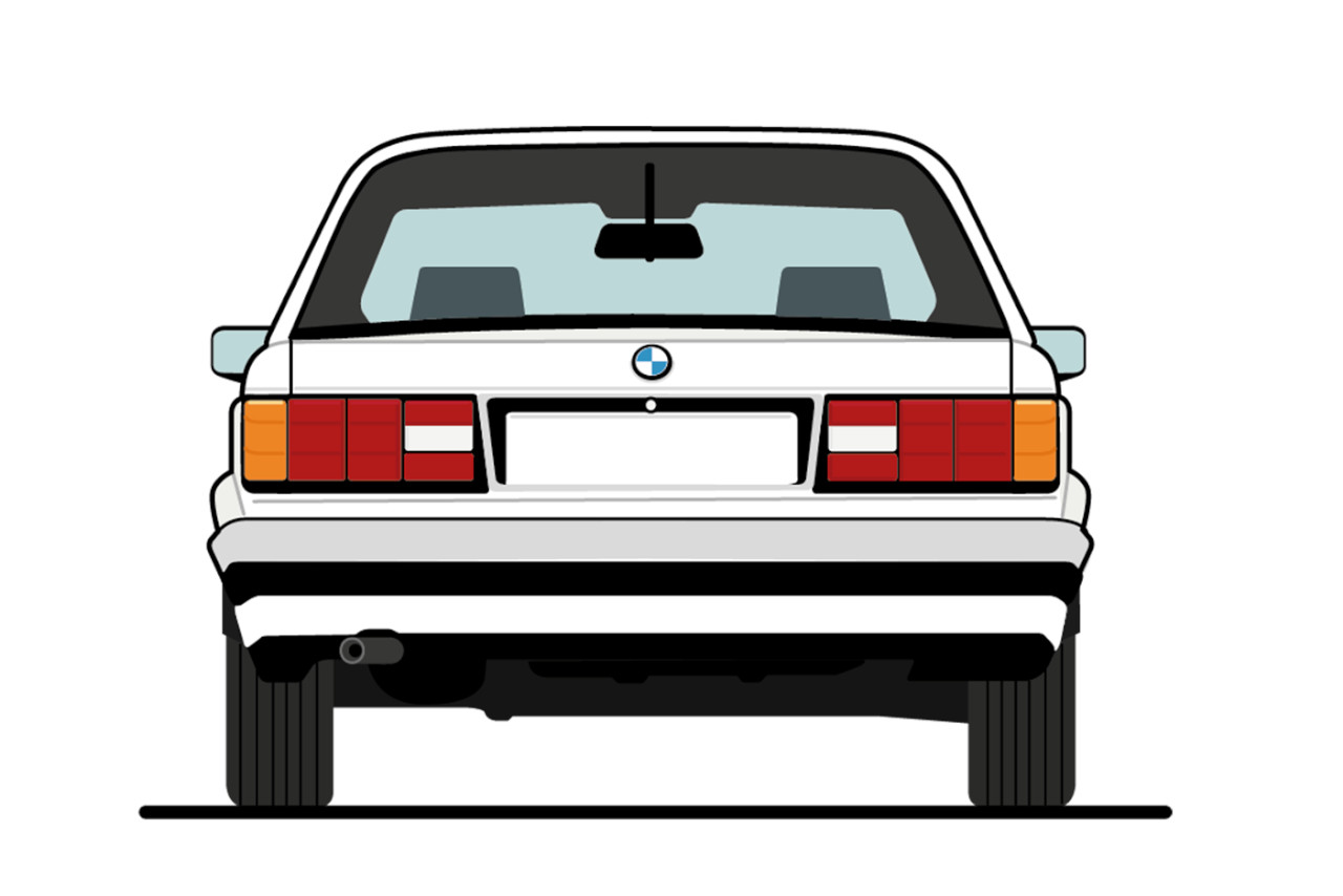 Heckansicht eines illustrierten 3er BMW der zweiten Generation