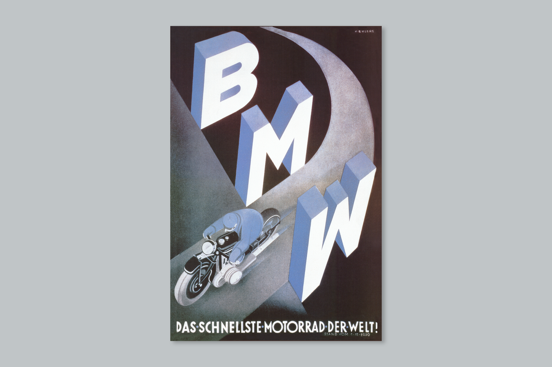 Historisches BMW Motorrad Werbeplakat mit der aufschrift "Das schnellste Motorrad der Welt"