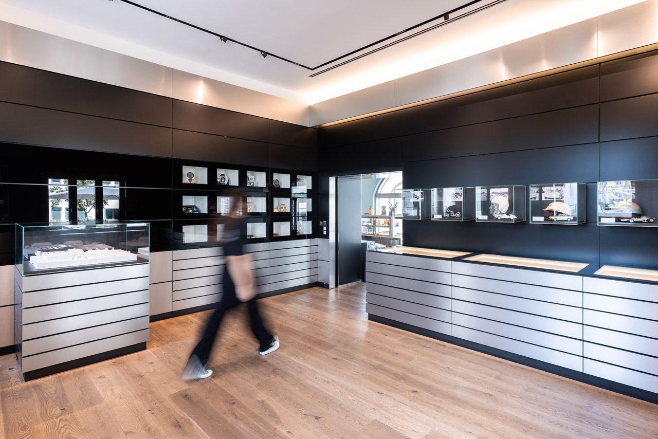 A person visiting the BMW Archive room.