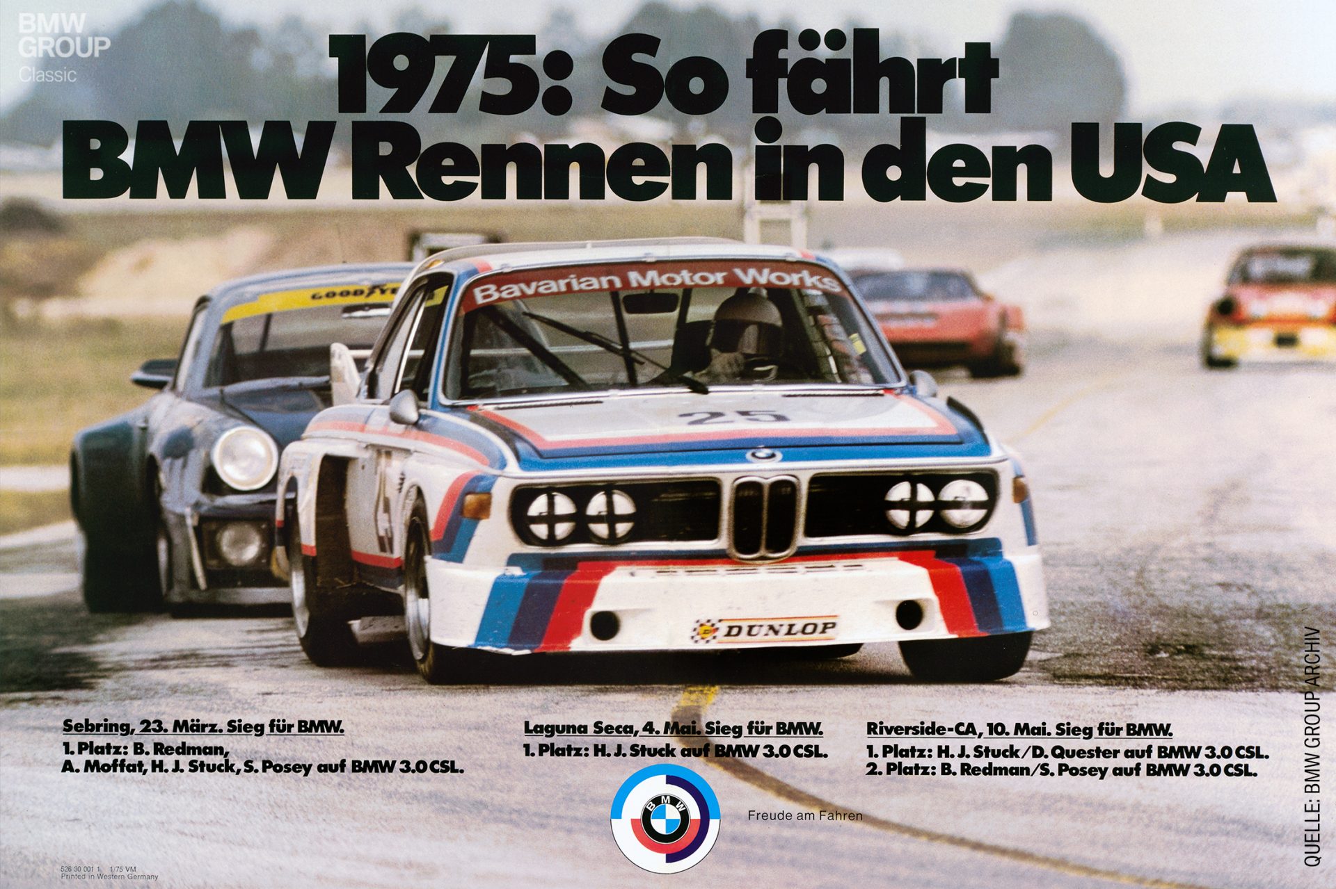 BMW 3.0 CSL in a turn at a car race in the 70s