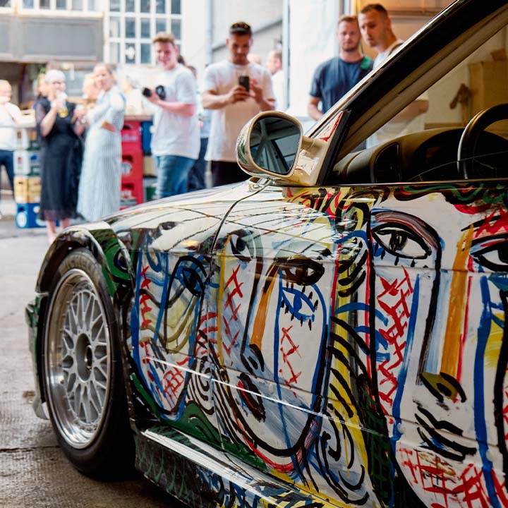 Historical BMW Vehicle, which was colorfully painted by an artist.
