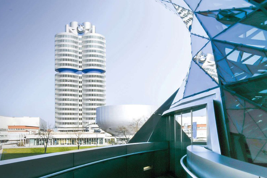 Frontal view of the BMW Four-cylinder and BMW Museum.