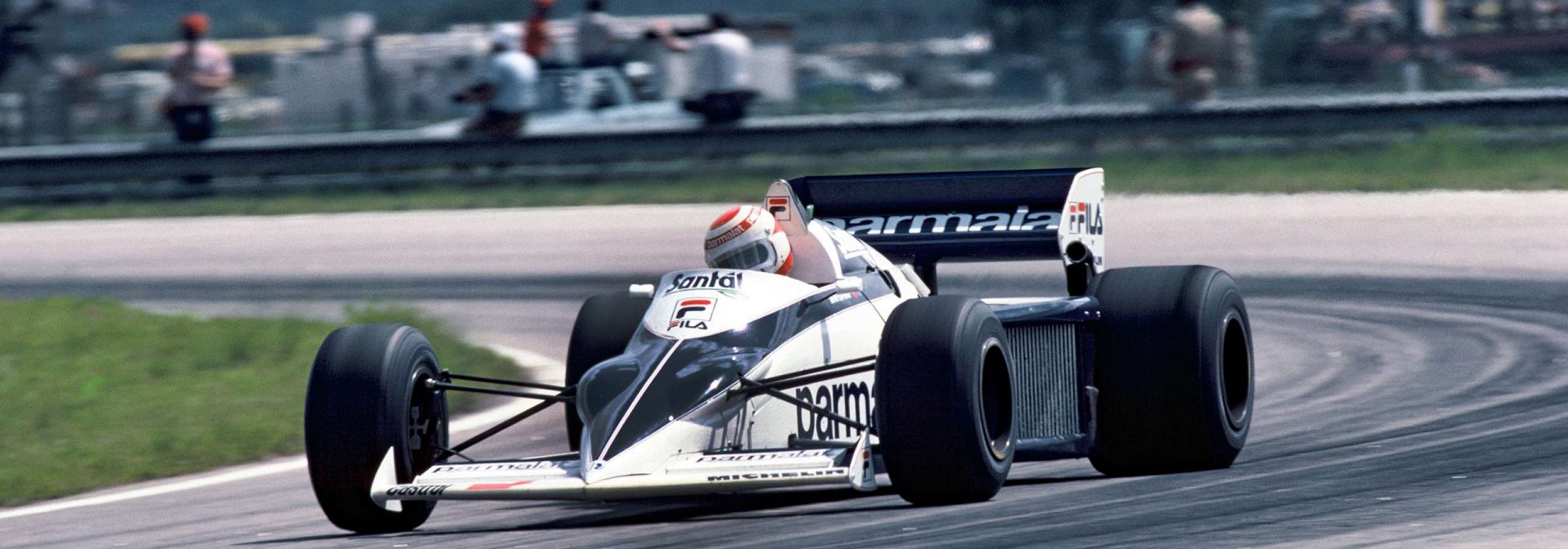 Nelson Piquet in the Brabham BMW Turbo on the race track.