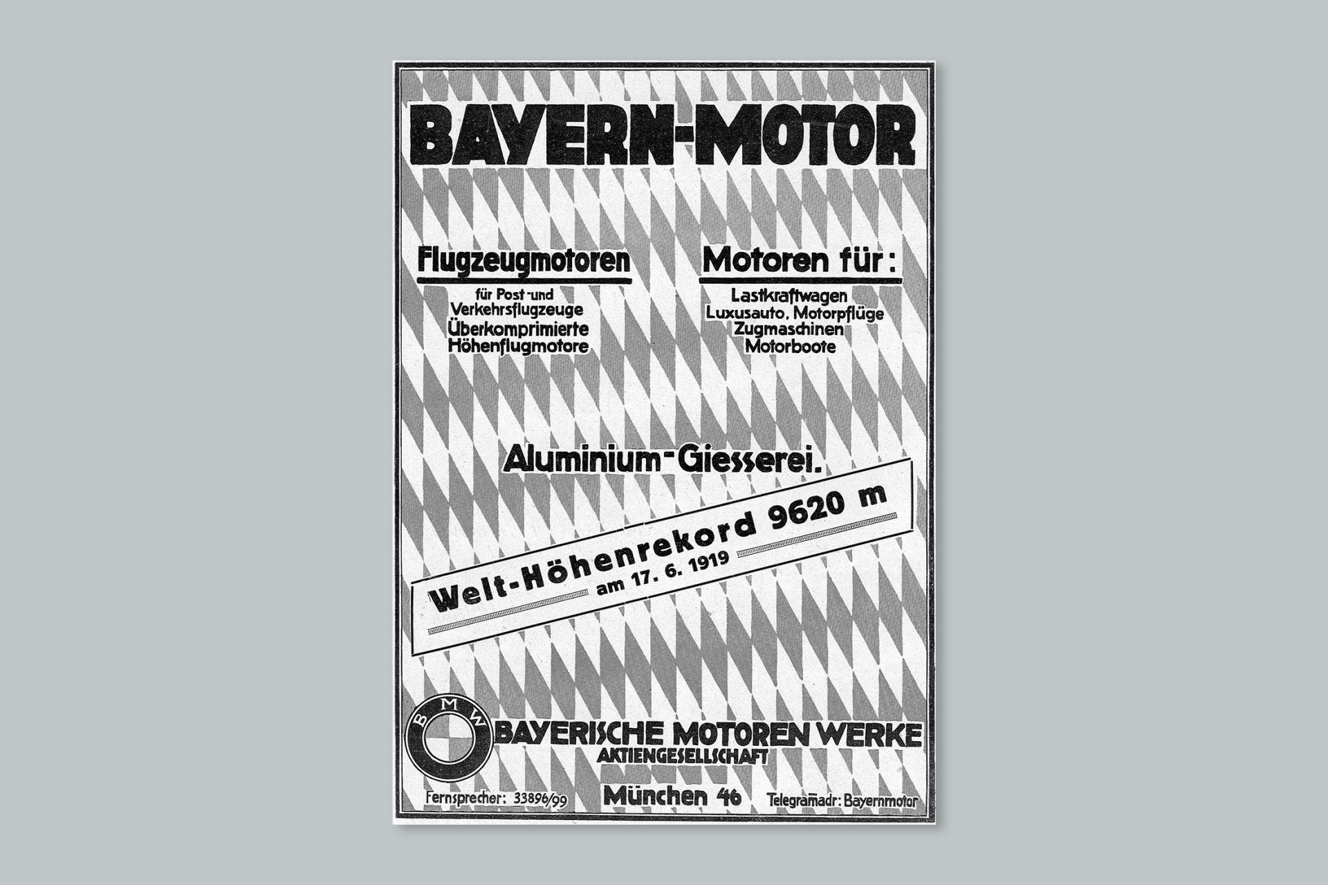 Historic BMW poster from 1919 for plane engines