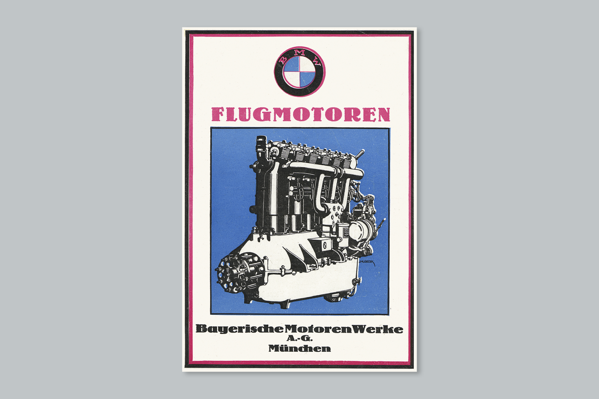 Historic BMW motorcycle poster from 1924 with a BMW Plane engine on it