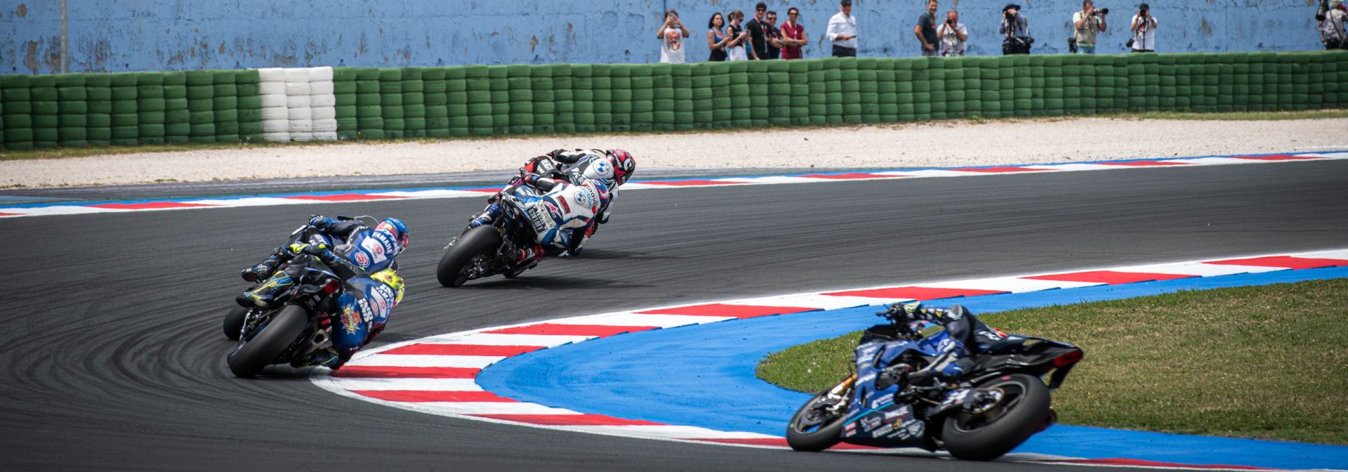 Motorcycles on the race track.