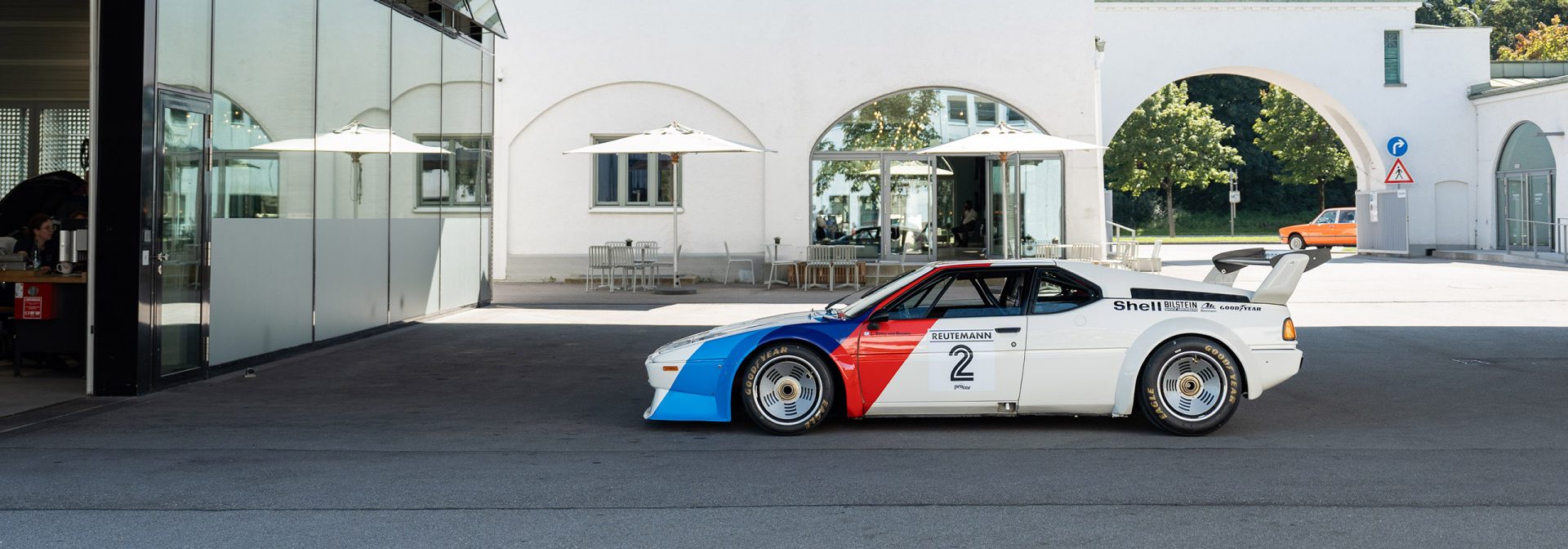 White BMW in the courtyard