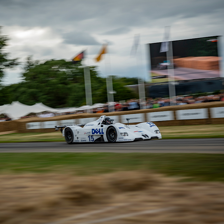  BMW racing car on a racetrack