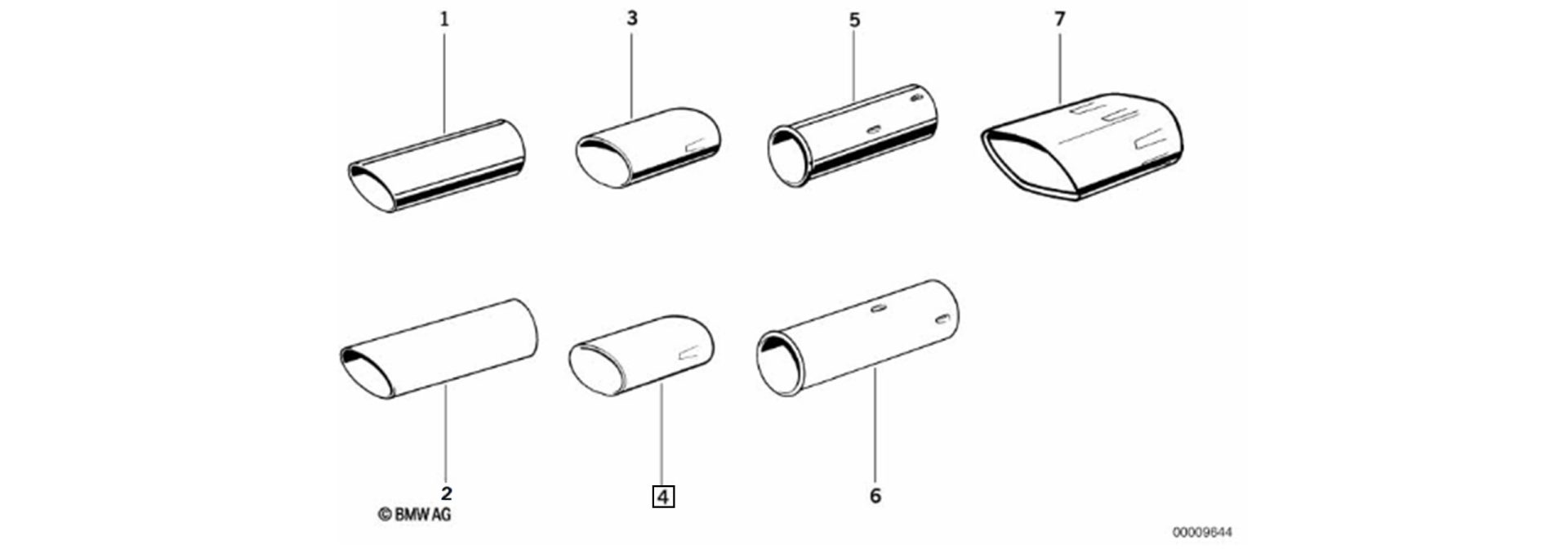 Tailpipe trim exploded-view drawing