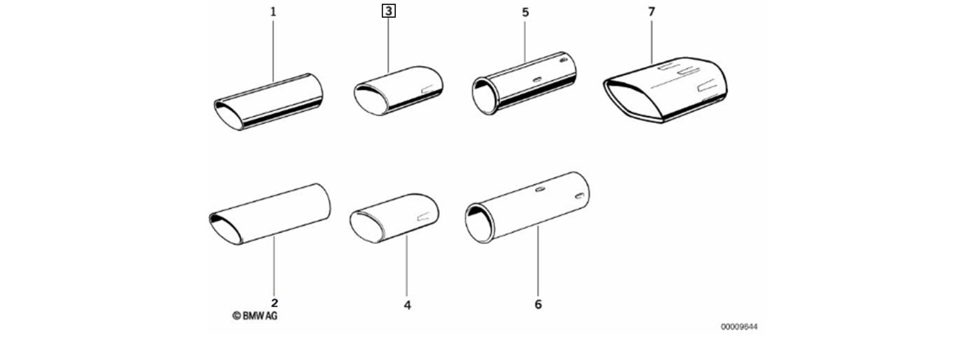Tailpipe trim exploded-view drawing