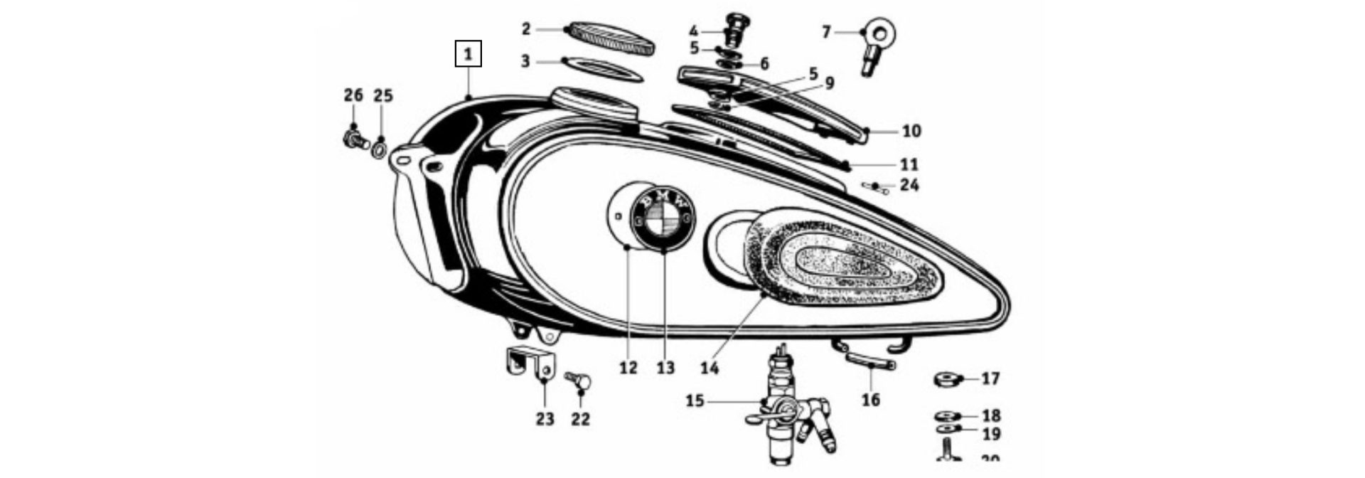 Exploded-view drawing fuel tank (R 51/3 with R67 with R68)