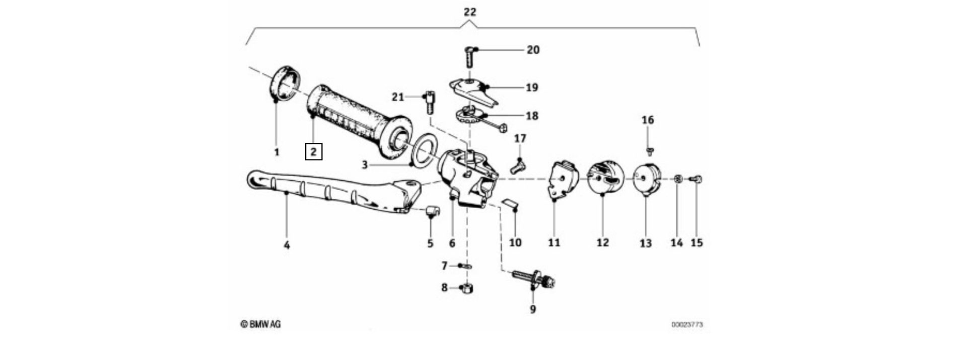 Exploded-view drawing handle right