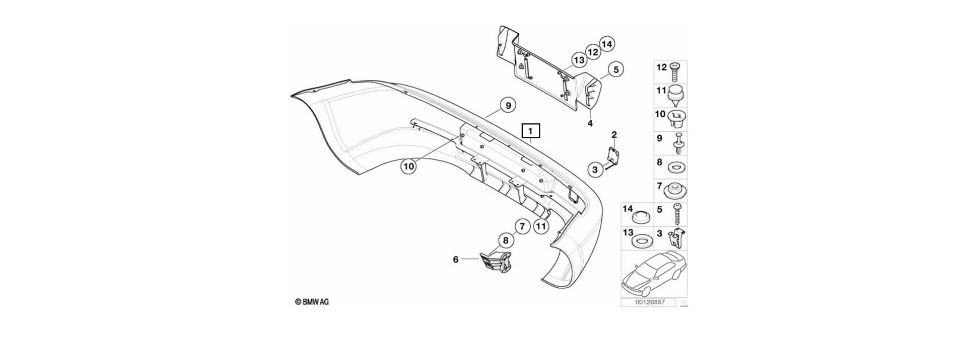 Exploded view drawing bumper primed, rear