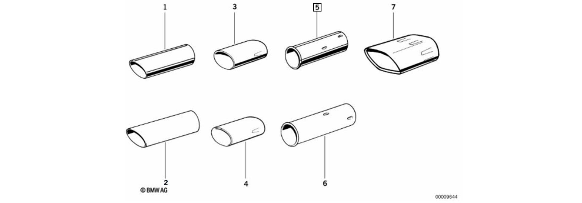 Exploded-view drawing tailpipe trim