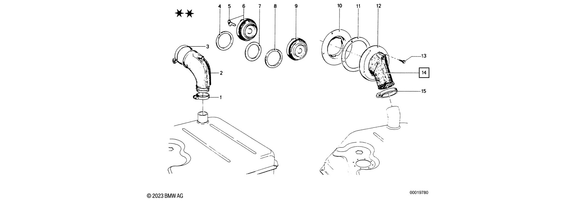 Exploded-view drawing filler pipe