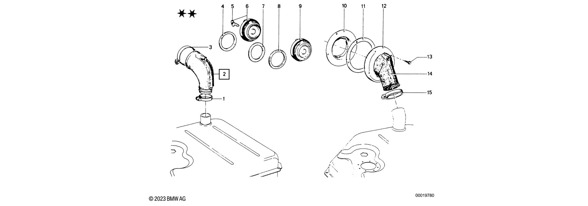 Exploded-view drawing filler pipe