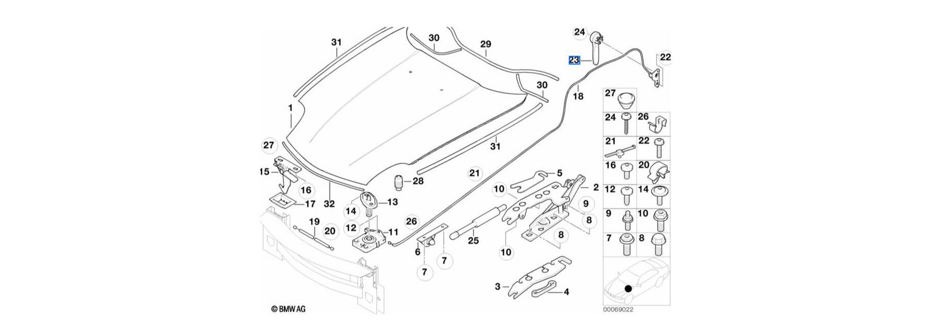 Lever for engine hood mechanism