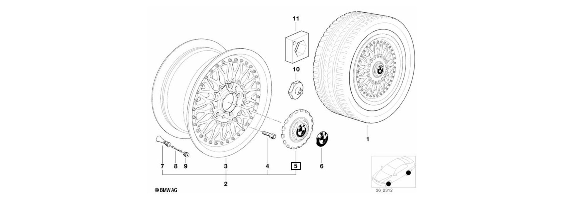 Exploded view drawing hub cap