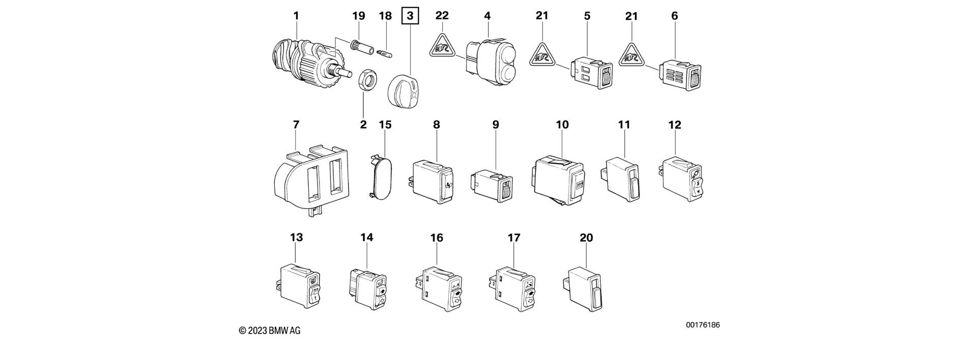 Exploded-view drawing light switch button