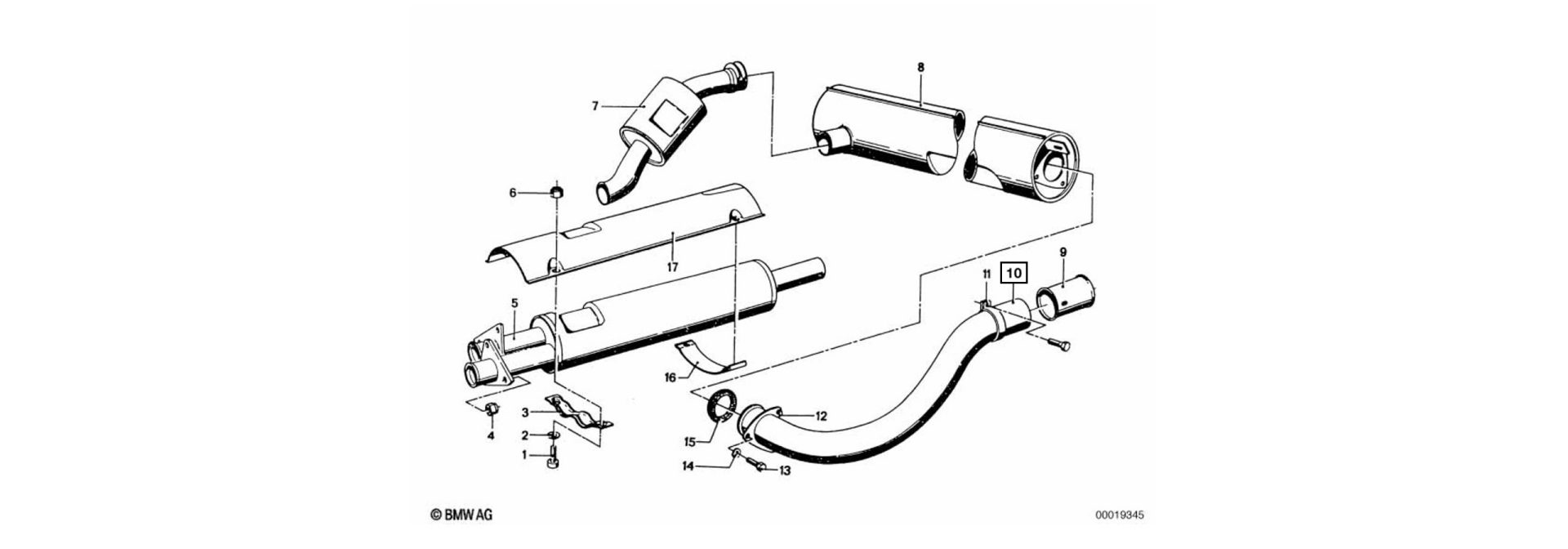 Exploded view drawing rear exhaust pipe