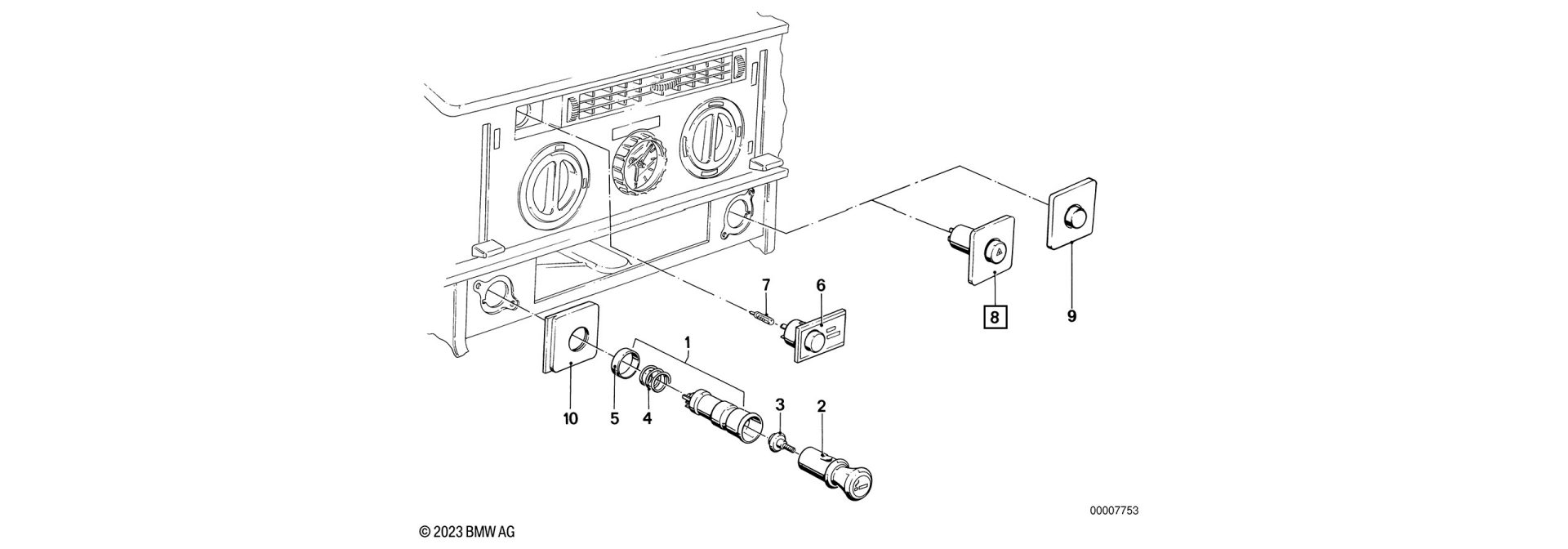 Exploded-view drawing hazard warning switch