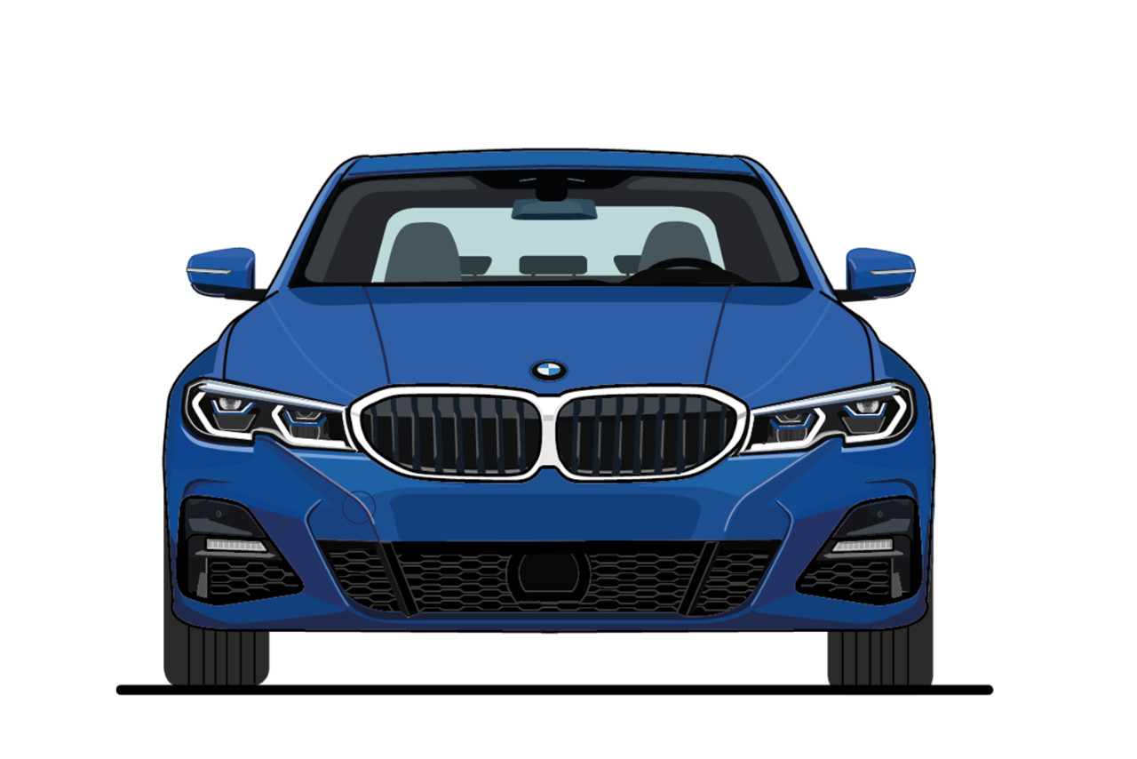 Illustrated front view of a 7th generation BMW 3 series
