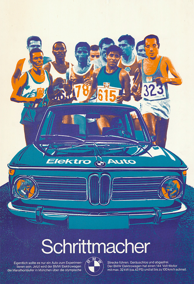 BMW advertising poster for the olympics with the BMW 1608 electric 