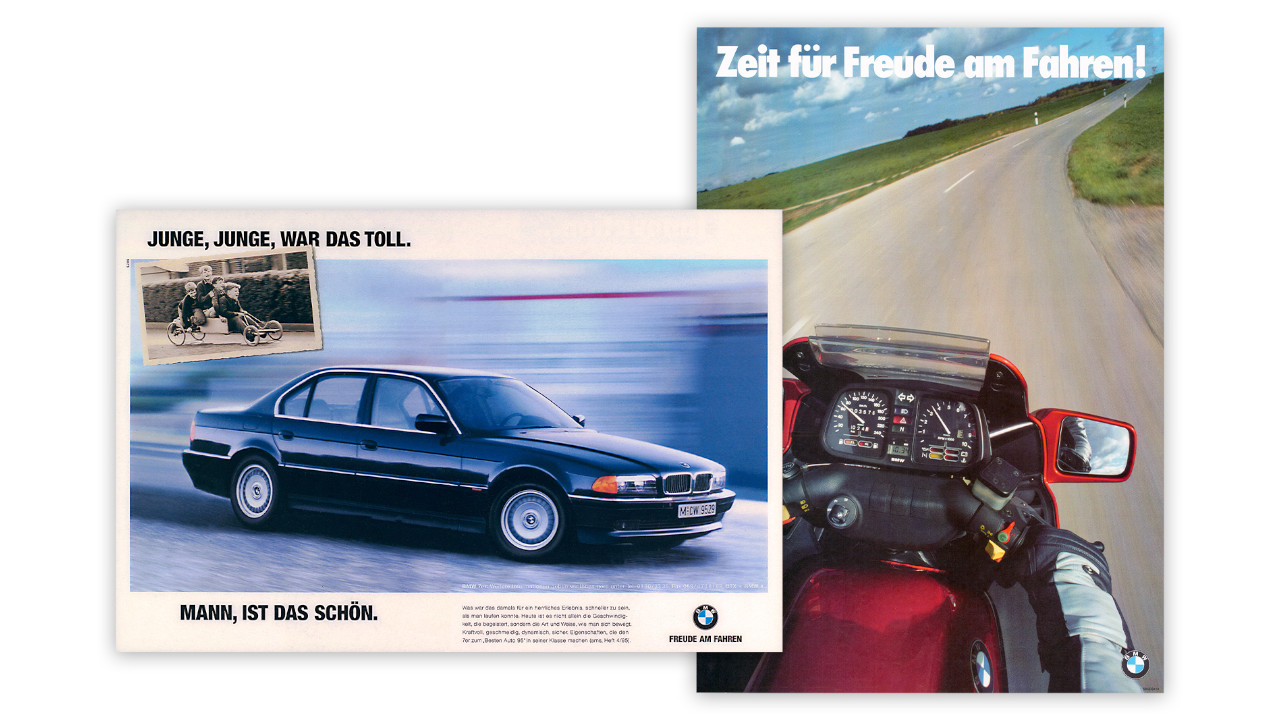 BMW Car and motorcycle posters with the slogan "sheer driving pleasure"