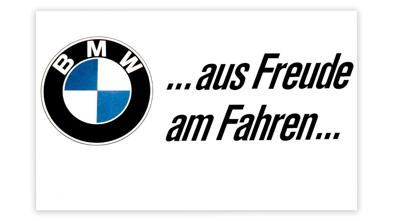 BMW Emblem with the Slogan "...sheer driving pleasure..." in german 