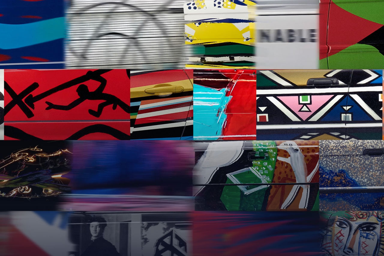 various pictures of the different art cars