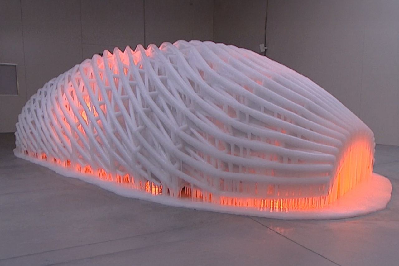 BMW Art Car installation featuring frozen water sculpture