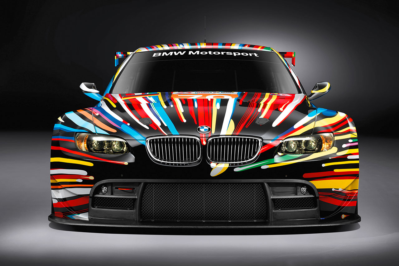BMW M3 GT2 in black with colorful lines from the front to the back.
